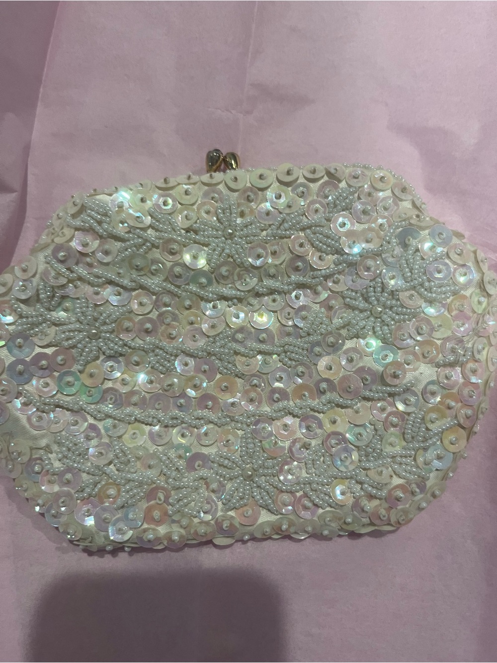 Vintage Goldco Iridescent White Sequin Beaded Clutch